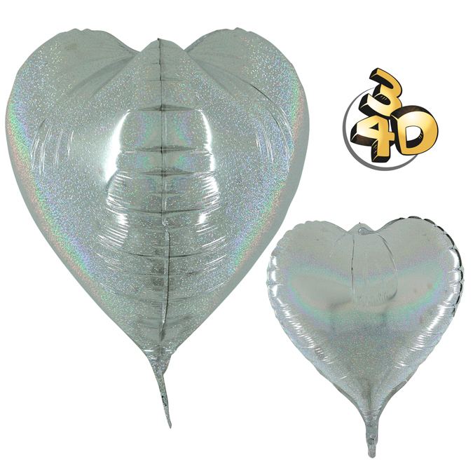Heart Glitter Holographic Silver 3D